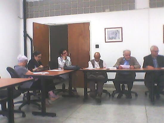 Doctores Maritza Landaeta, Consuelo Ramos (Vicepresidenta), Zury Ana Domínguez (Directora del IME), Dr Jesús González (Vocal), Virgilio Bosch (Presidente saliente), Freddy Contreras (Presidente elegido) y Manuel Velasco (Editor)